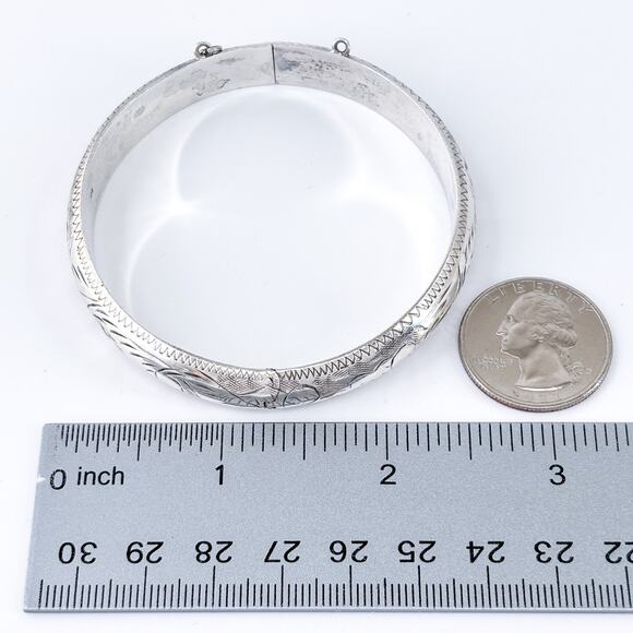 Vintage Sterling Silver 925 Hinged Bangle Bracelet – 7.25” Missing Safety Chain - Picture 11 of 11